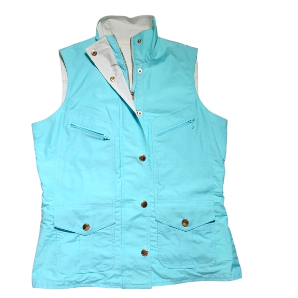 Ralph Lauren White Aqua Blue Zip Up Snap Reversible Vest Size S M - Picture 2 of 12